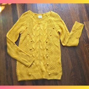 Yellow Mustard Cable Knit Anthropolgie Pins And Needles Raglan Sweater Size M